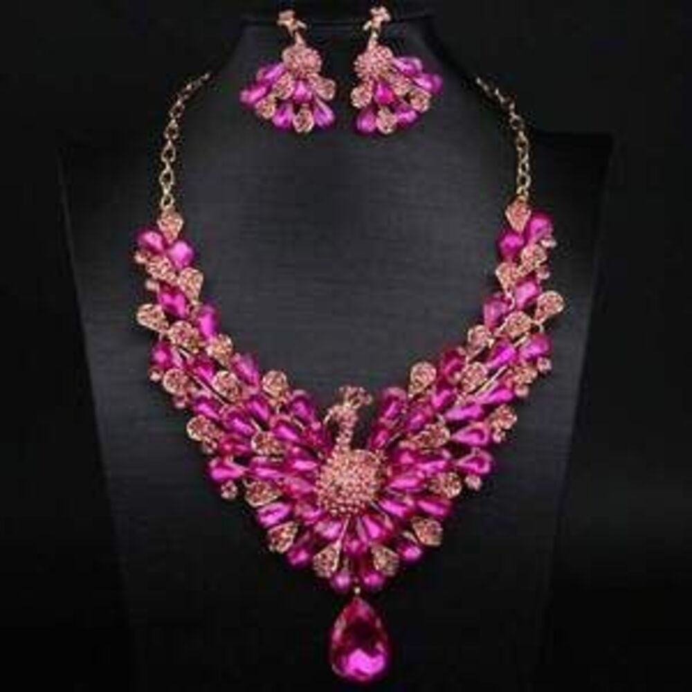 Super Shiny Peacock Necklace Earrings Set Set For D Minimalist